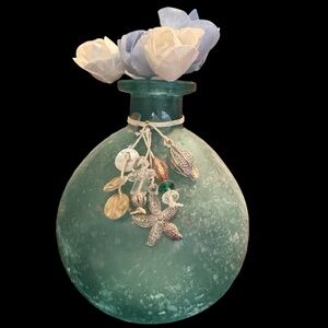 Blue Frosted Round Mini Vase with Nautical Embellishments